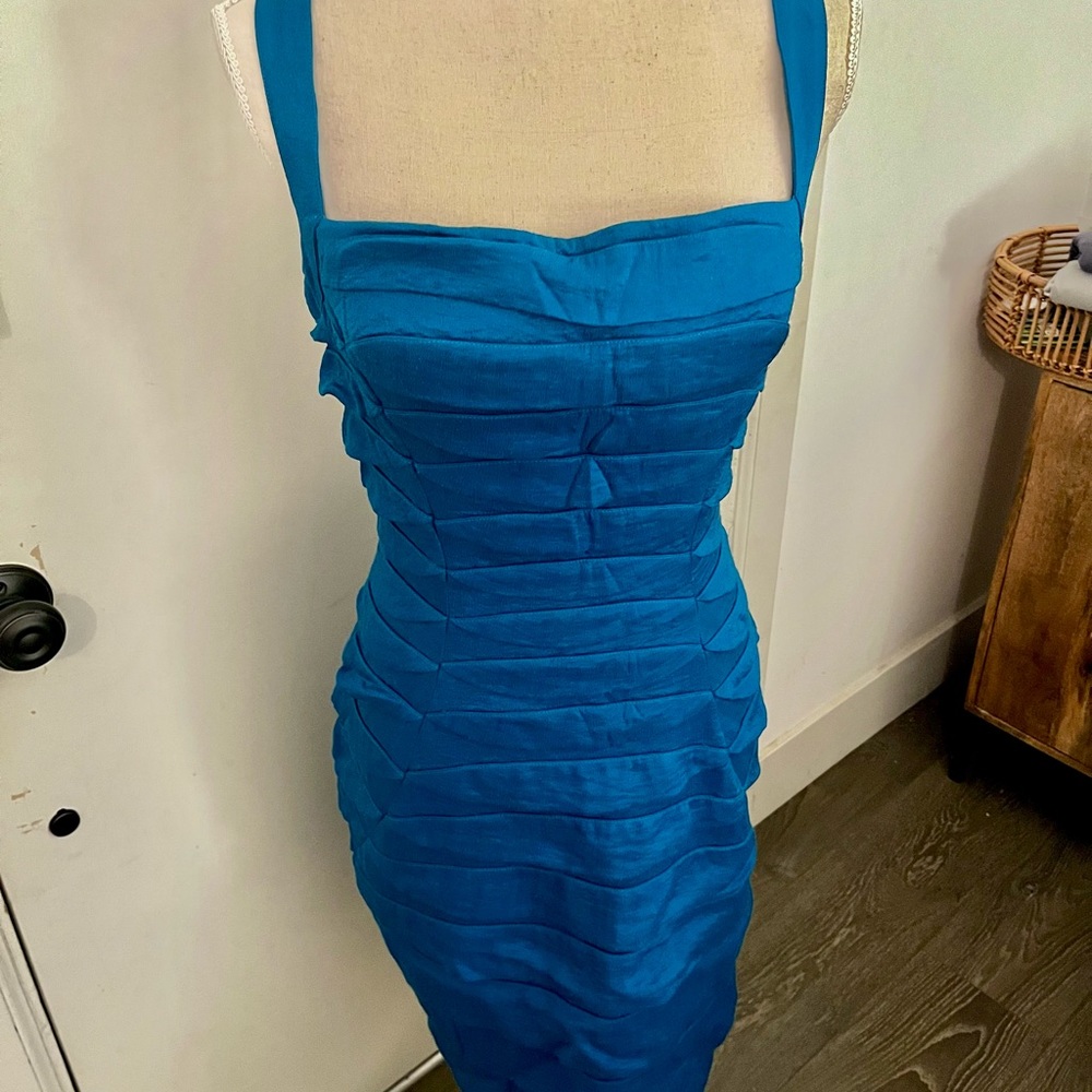 Aidan Mattox Teal Shirred Pleated Cocktail Party Dress 12